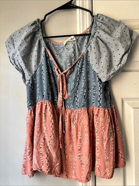 Haptics Floral Babydoll Blouse in Blue & Pink Like New